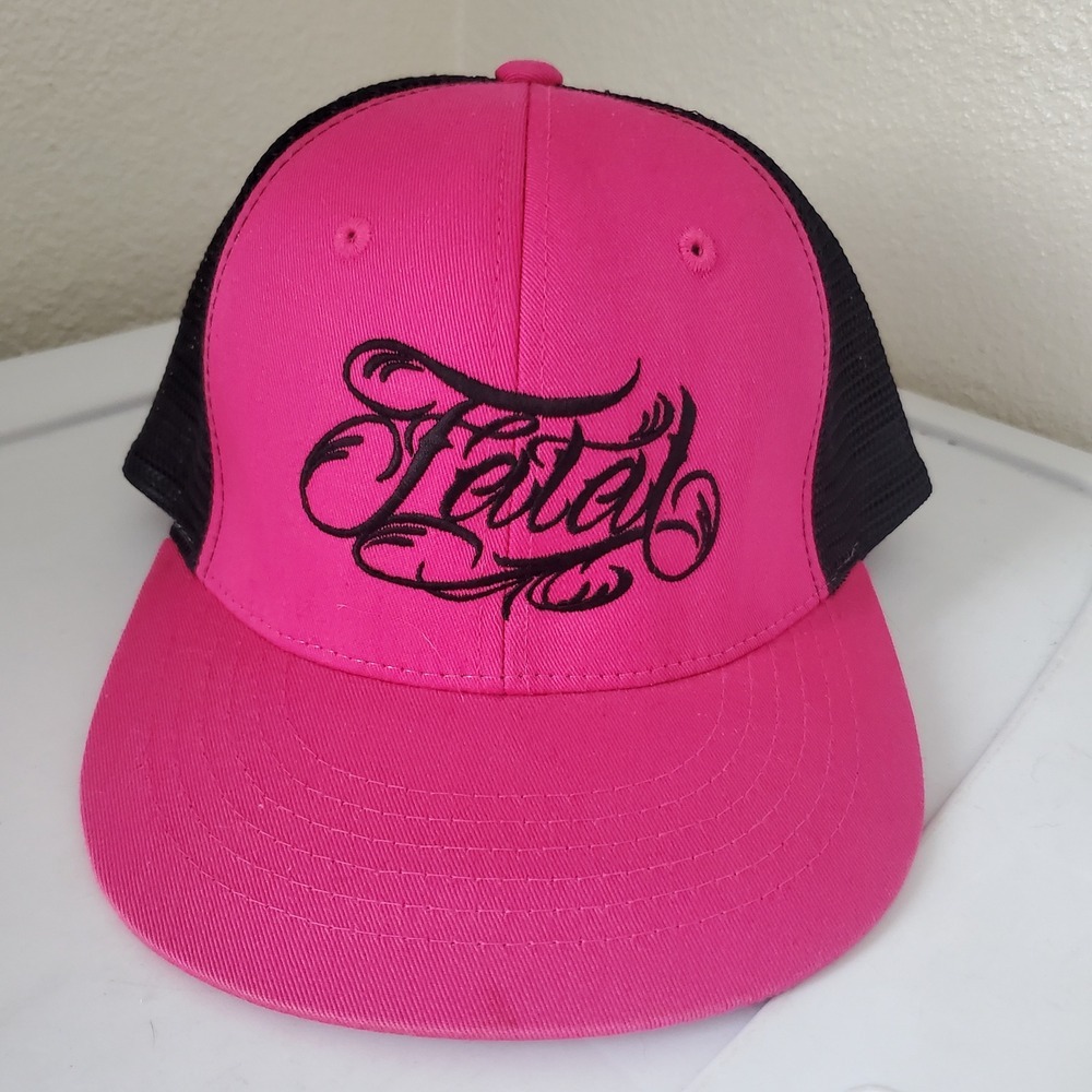 Fatal Clothing Hot Pink Black Trucker Hat Snapback Mesh Cap Embroidered Logo